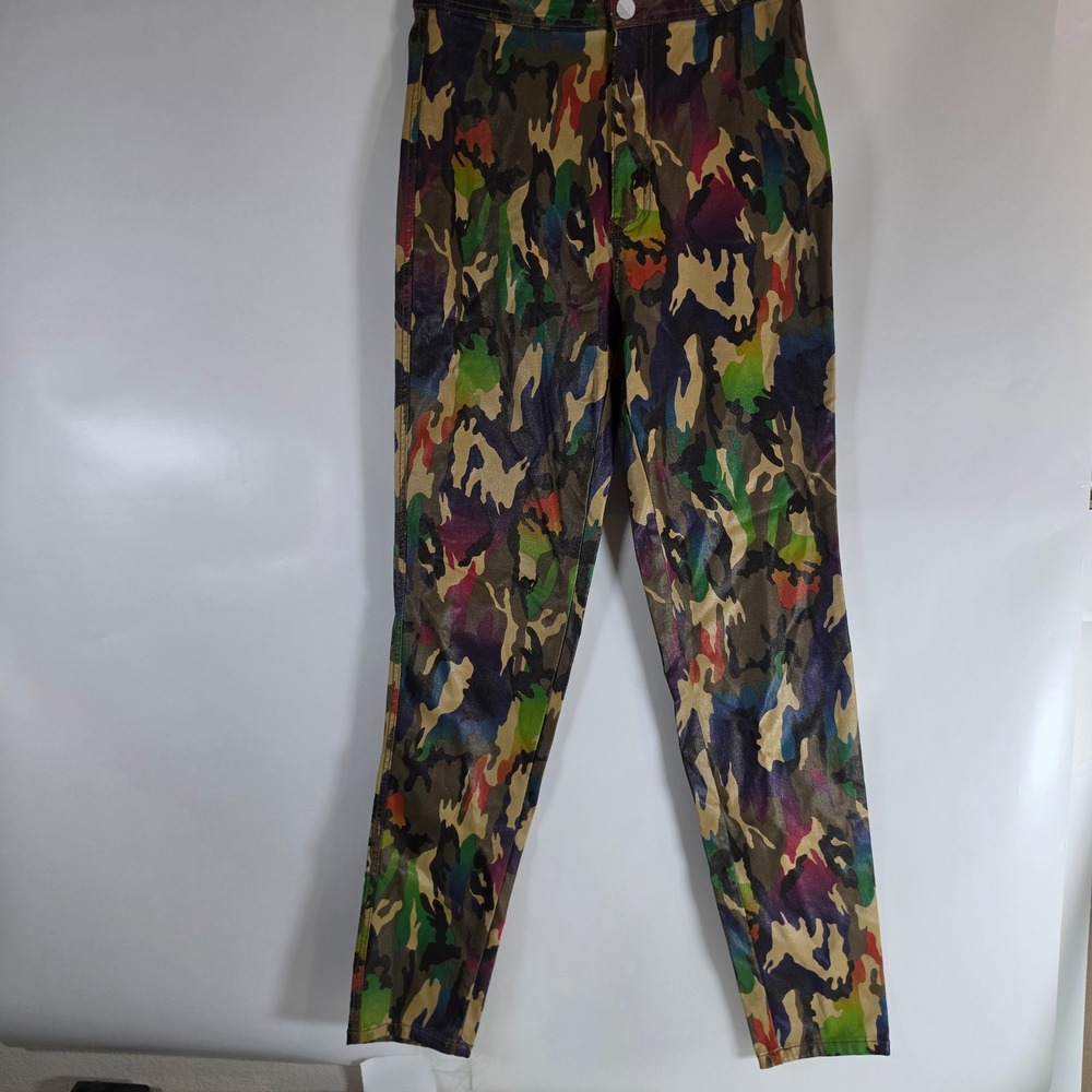 Swank A Posh Cant Survive Rainbow Camo Pants Multi Color High Rise Skinny 1X